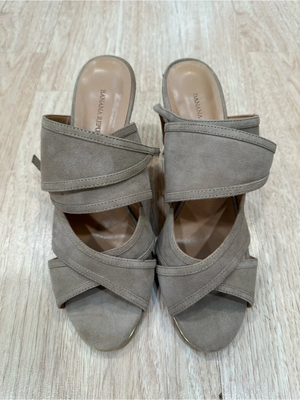 Banana Republic Taupe Crisscross Suede Slide Heels
